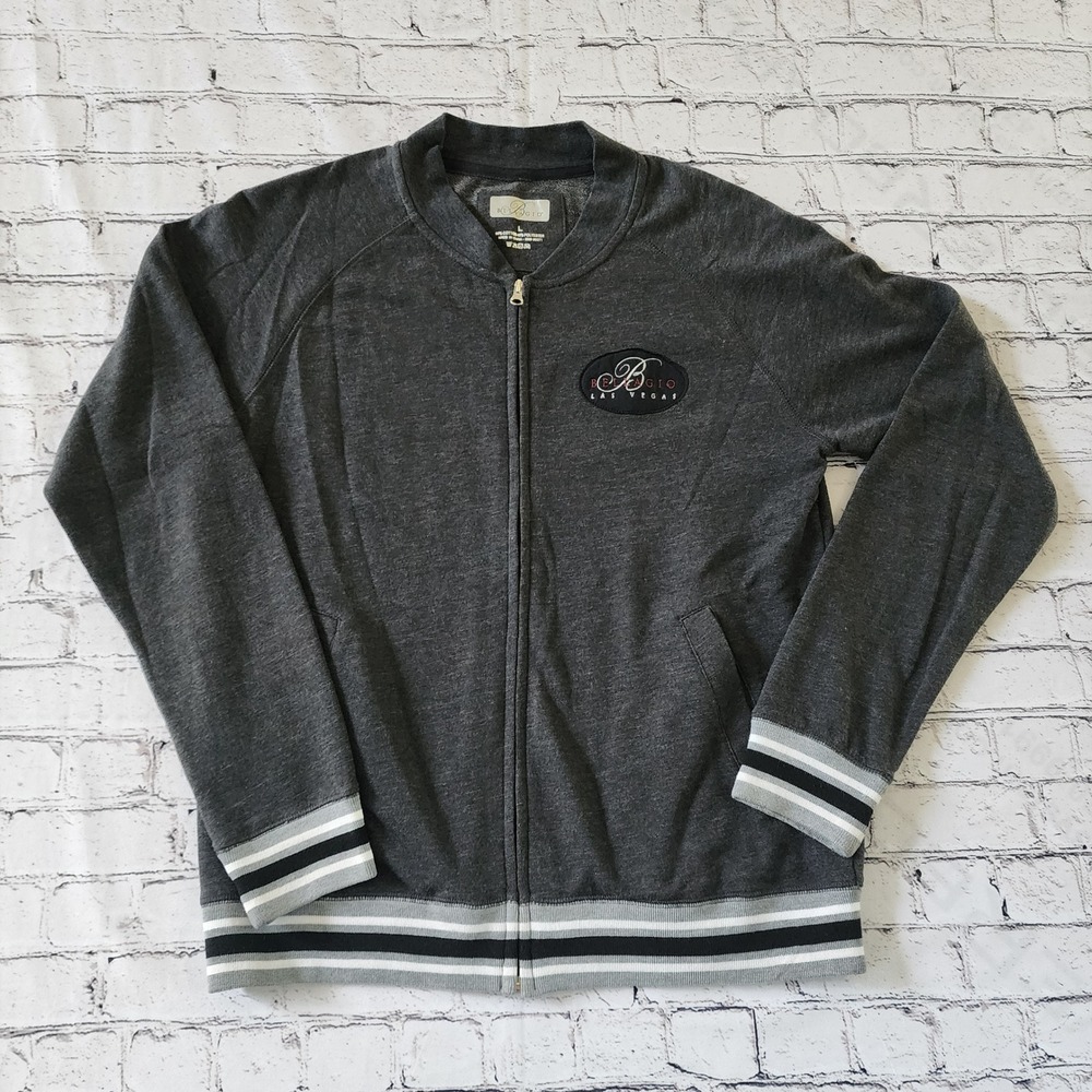 Bellagio Las Vegas Mens Gray Full Zip Varsity Track Jacket Size L 2013 Souvenir